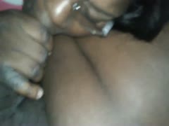 Black whorable girl in glasses was engulfing my neighbor's rigid BBC